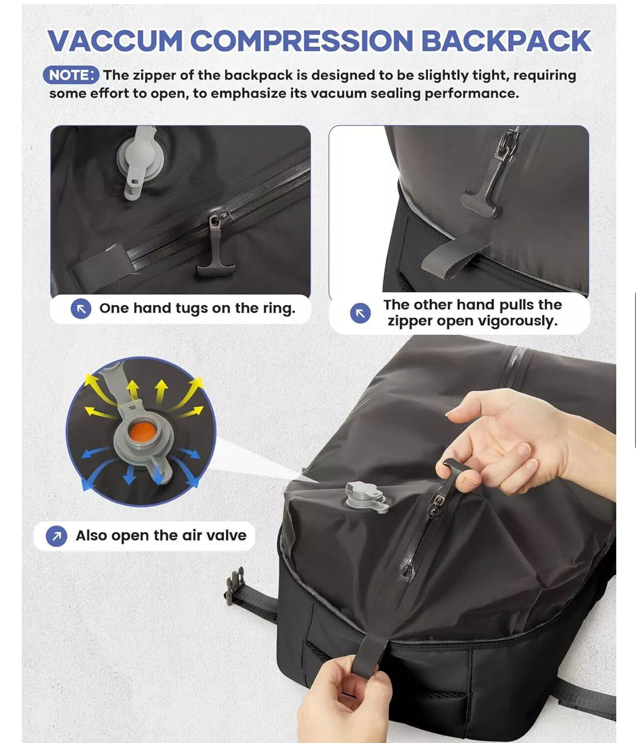 Travel Backpack with vacuum pump